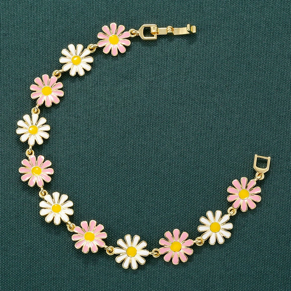 Bracelet Copper Oil Dripping Small Daisy Petal Animal Zodiac Flower Style For Women