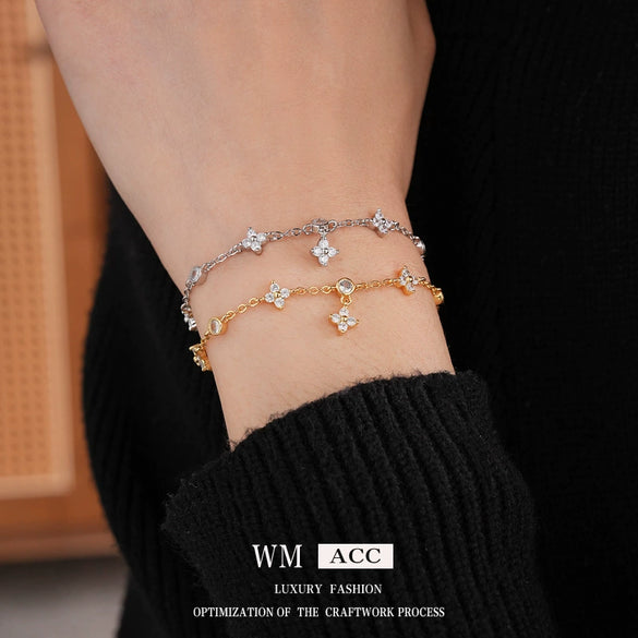 Bracelet Copper Plastic Zirconia Rhombus Flower Design