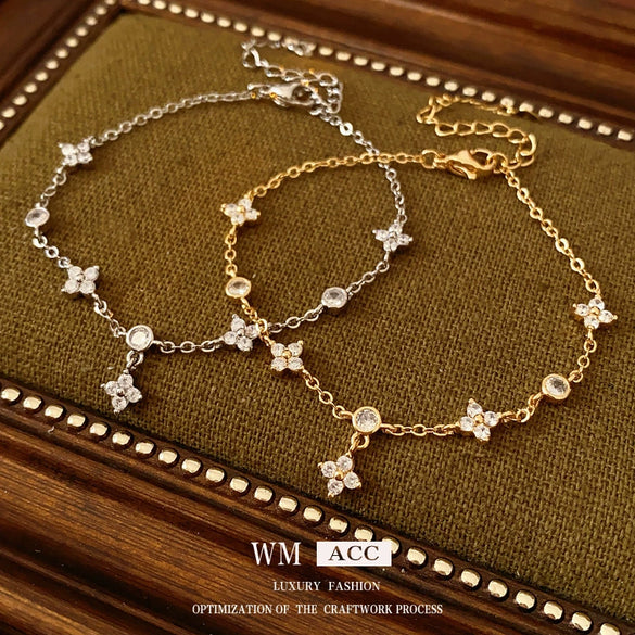 Bracelet Copper Plastic Zirconia Rhombus Flower Design