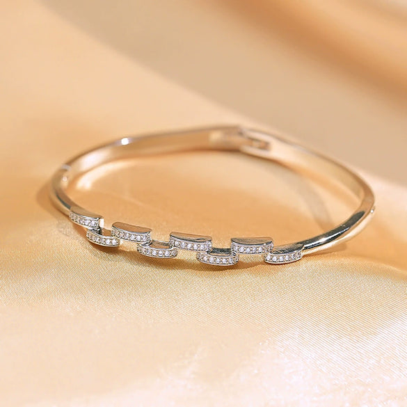 Bracelet Copper Real Gold Electroplated Cross Semicircle Diamond Light Luxury Geometric Design