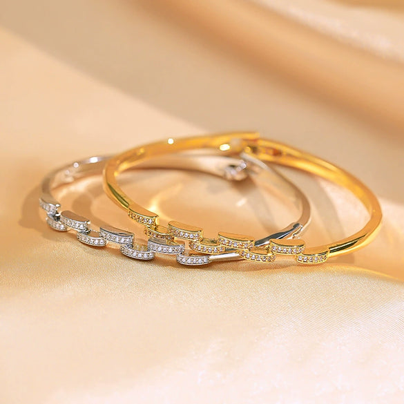 Bracelet Copper Real Gold Electroplated Cross Semicircle Diamond Light Luxury Geometric Design