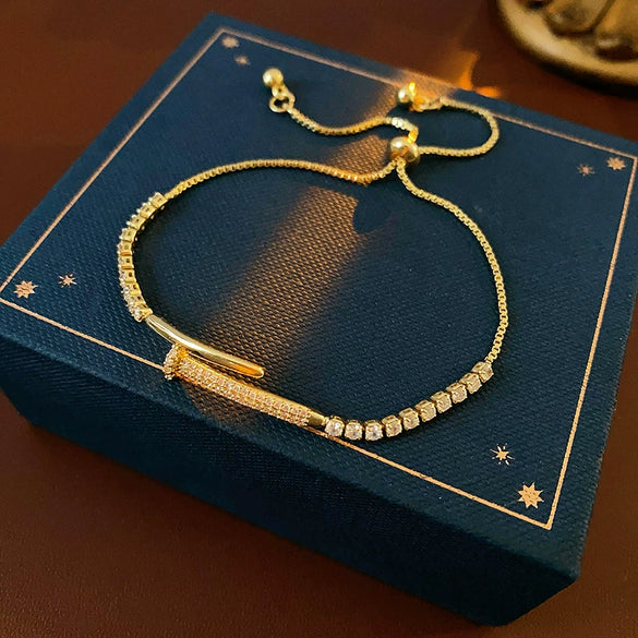 Bracelet Copper Real Gold Electroplated Zircon Spliced Geometric Smiley Face Highend Women's Hand Jewelry