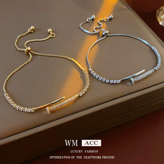 Bracelet Copper Real Gold Electroplated Zircon Spliced Geometric Smiley Face Highend Women's Hand Jewelry