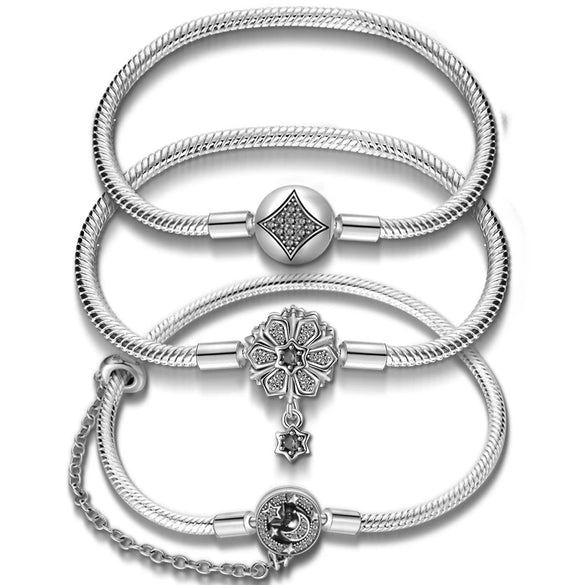 Bracelet Copper Silver Plated Snake Bone Chain Star Moon Snowflake Fortune Bead Original Design Electroplated