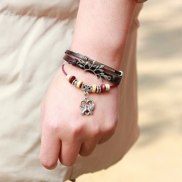 Bracelet Cortex Geometric Retro Peace Dove Olive Tree Woven Multi Layer Jewelry For Women And Unisex