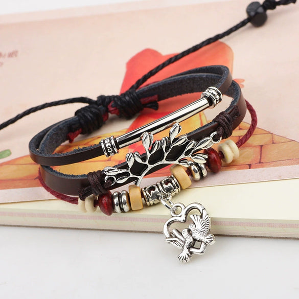 Bracelet Cortex Geometric Retro Peace Dove Olive Tree Woven Multi Layer Jewelry For Women And Unisex