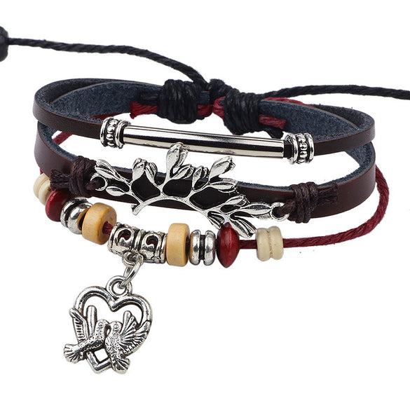 Bracelet Cortex Geometric Retro Peace Dove Olive Tree Woven Multi Layer Jewelry For Women And Unisex