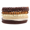 Bracelet Cowhide Strap Ship Anchor Wooden Beads Handmade Woven Retro Style Bow Pattern Unisex