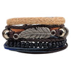 Bracelet Cowhide Strap Ship Anchor Wooden Beads Handmade Woven Retro Style Bow Pattern Unisex