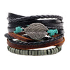 Bracelet Cowhide Strap Ship Anchor Wooden Beads Handmade Woven Retro Style Bow Pattern Unisex