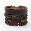 Bracelet Cowhide Strap Ship Anchor Wooden Beads Handmade Woven Retro Style Bow Pattern Unisex