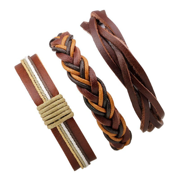 Bracelet Cowhide Strap Ship Anchor Wooden Beads Handmade Woven Retro Style Bow Pattern Unisex