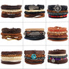 Bracelet Cowhide Strap Ship Anchor Wooden Beads Handmade Woven Retro Style Bow Pattern Unisex