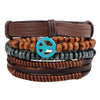 Bracelet Cowhide Strap Ship Anchor Wooden Beads Handmade Woven Retro Style Bow Pattern Unisex
