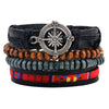 Bracelet Cowhide Strap Ship Anchor Wooden Beads Handmade Woven Retro Style Bow Pattern Unisex