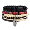Bracelet Cowhide Strap Ship Anchor Wooden Beads Handmade Woven Retro Style Bow Pattern Unisex