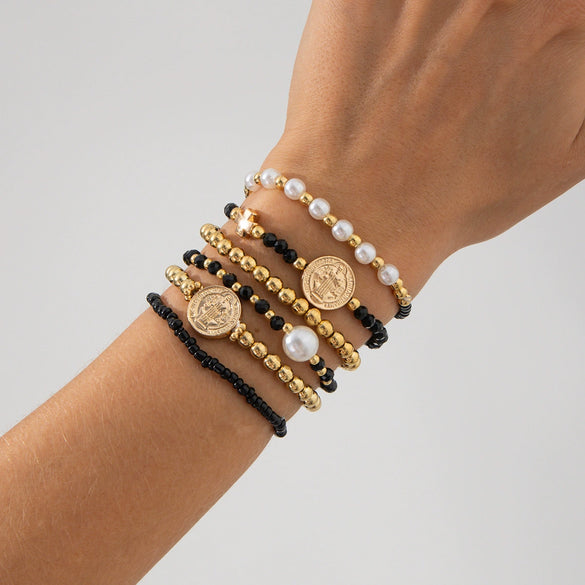 Bracelet Crystal Beaded Metal Cross Eye Pendant Geometric Style Alloy Electroplated