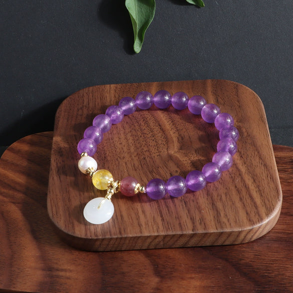 Bracelet Crystal Red Agate White Jade Amethyst Fresh Water Pearl Handmade