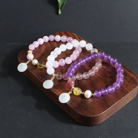 Bracelet Crystal Red Agate White Jade Amethyst Fresh Water Pearl Handmade