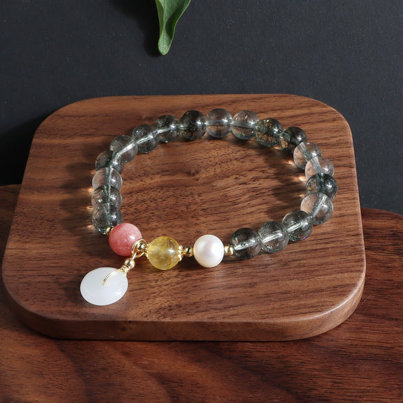 Bracelet Crystal Red Agate White Jade Amethyst Fresh Water Pearl Handmade