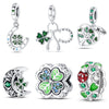 Bracelet Diy Accessories Copper Plated 925 Silver Green Horseshoe Four Leaf Clover Hanging Beads Dripping Oil