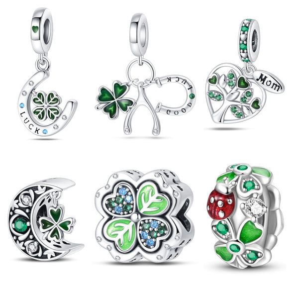Bracelet Diy Accessories Copper Plated 925 Silver Green Horseshoe Four Leaf Clover Hanging Beads Dripping Oil