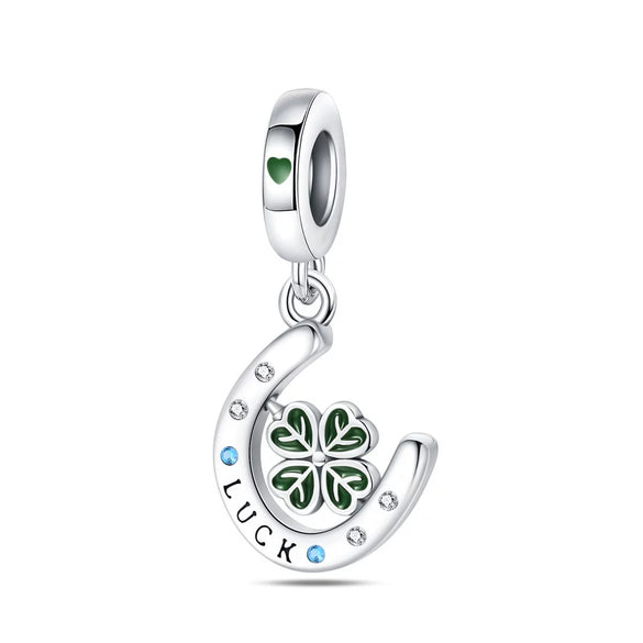 Bracelet Diy Accessories Copper Plated 925 Silver Green Horseshoe Four Leaf Clover Hanging Beads Dripping Oil