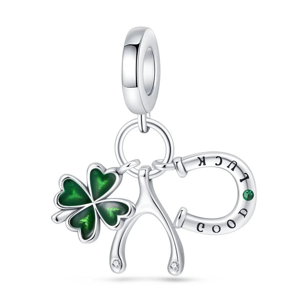 Bracelet Diy Accessories Copper Plated 925 Silver Green Horseshoe Four Leaf Clover Hanging Beads Dripping Oil