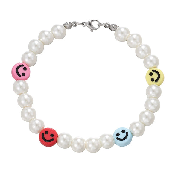 Bracelet Faux Pearls Polymer Clay Stainless Steel Geometric Handmade