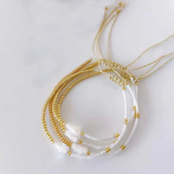 Bracelet Freshwater Pearl Metal Geometric Handmade Hand Woven For Women