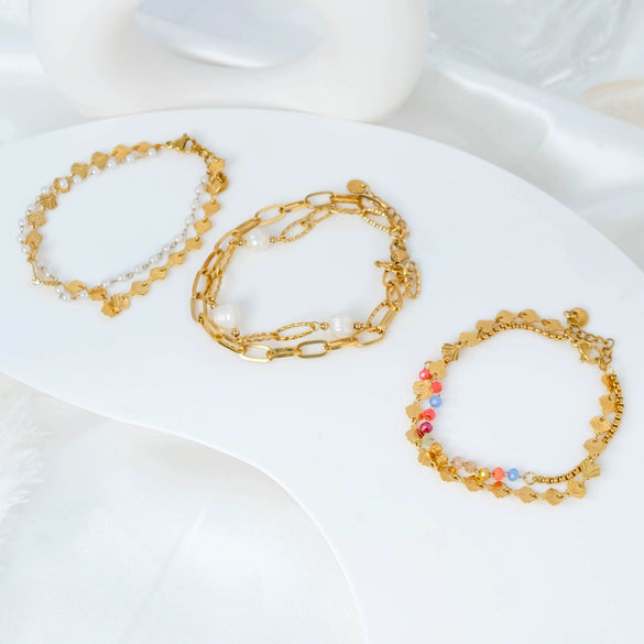 Bracelet Freshwater Pearl Stainless Steel Geometric Electroplating Jewelry For Women