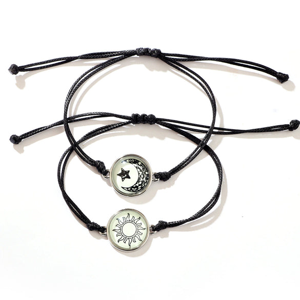 Bracelet Glass Glaze Handwoven Unisex Sun And Moon Luminous Couple Style