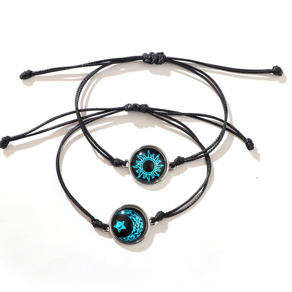 Bracelet Glass Glaze Handwoven Unisex Sun And Moon Luminous Couple Style