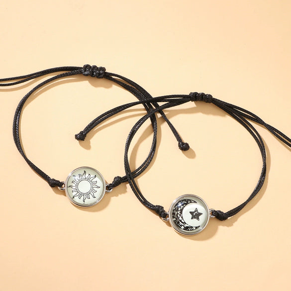 Bracelet Glass Glaze Handwoven Unisex Sun And Moon Luminous Couple Style