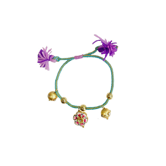 Bracelet Handwoven Cotton Thread Copper Plastic Electroplated Flower Pattern