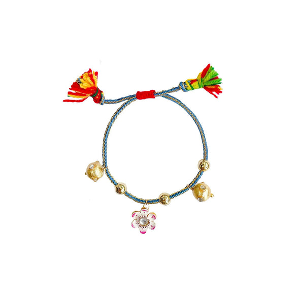 Bracelet Handwoven Cotton Thread Copper Plastic Electroplated Flower Pattern