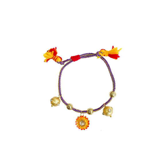 Bracelet Handwoven Cotton Thread Copper Plastic Electroplated Flower Pattern