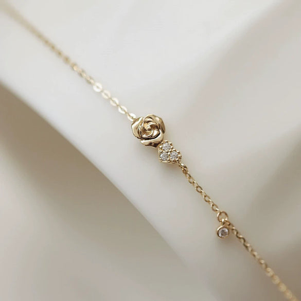 Bracelet Heartshaped S925 Sterling Silver Plated 14K Gold French Women's Diamond Flower Style