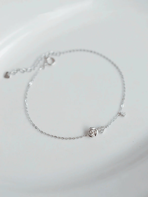 Bracelet Heartshaped S925 Sterling Silver Plated 14K Gold French Women's Diamond Flower Style