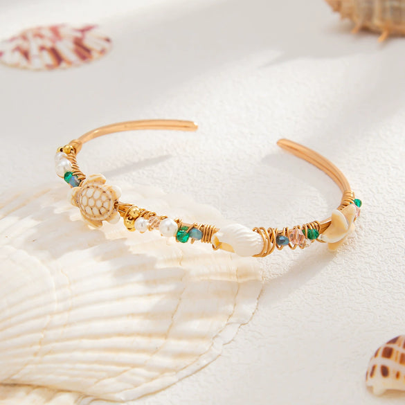 Bracelet Imitation Pearl Crystal Beaded Animal Style Electroplated Conch Sea Star Turtle