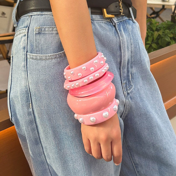 Bracelet Imitation Pearl Resin Geometric Handmade Exaggerated Sweet Cool Ins Style