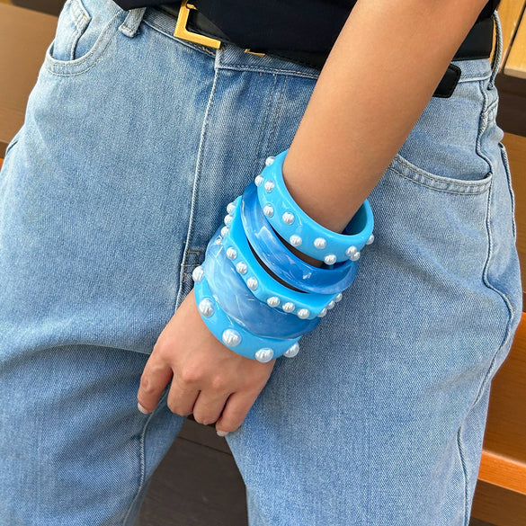 Bracelet Imitation Pearl Resin Geometric Handmade Exaggerated Sweet Cool Ins Style
