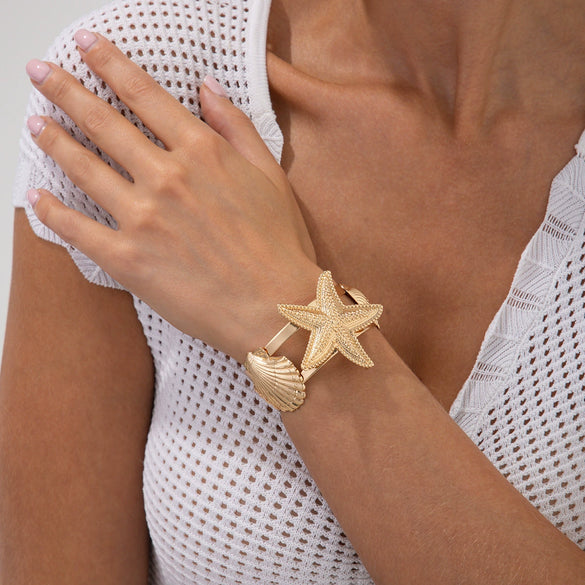 Bracelet Iron Metal Starfish Conch Pockmarked Surface Shell Electroplating Stacking Animal Style Women's