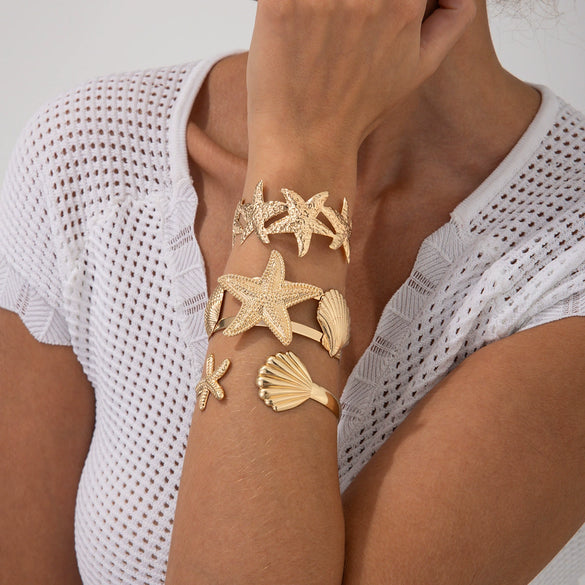 Bracelet Iron Metal Starfish Conch Pockmarked Surface Shell Electroplating Stacking Animal Style Women's