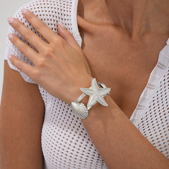 Bracelet Iron Metal Starfish Conch Pockmarked Surface Shell Electroplating Stacking Animal Style Women's