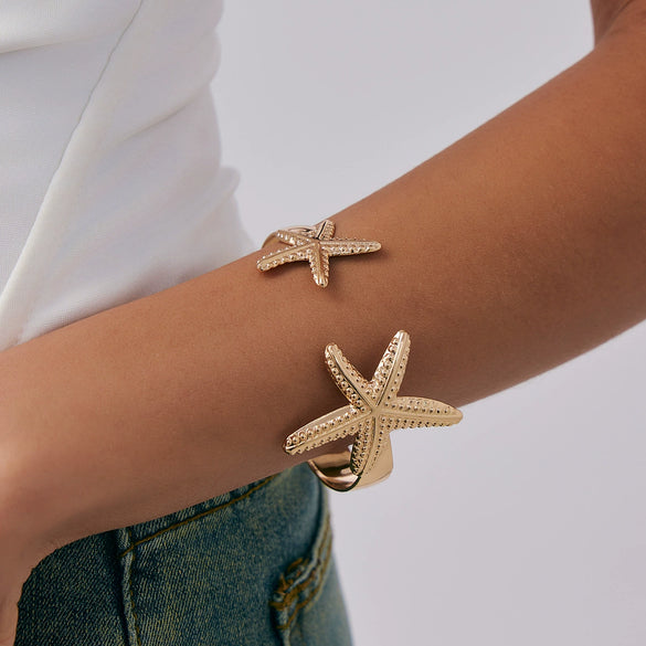 Bracelet Iron Metal Starfish Conch Pockmarked Surface Shell Electroplating Stacking Animal Style Women's