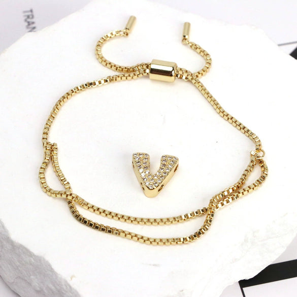 Bracelet Jewelry Gold Plated Geometric Letters Inlaid Zircon Electroplating
