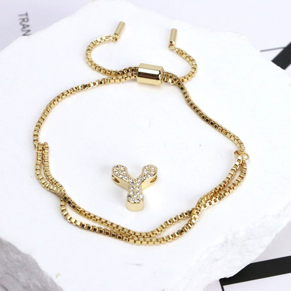Bracelet Jewelry Gold Plated Geometric Letters Inlaid Zircon Electroplating