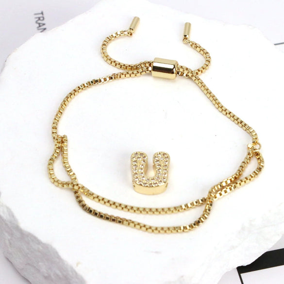 Bracelet Jewelry Gold Plated Geometric Letters Inlaid Zircon Electroplating