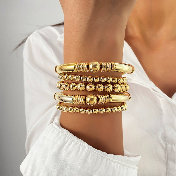 Bracelet Jewelry Mixed Materials Geometric Bohemian Style Electroplated Elastic Stacking Unisex